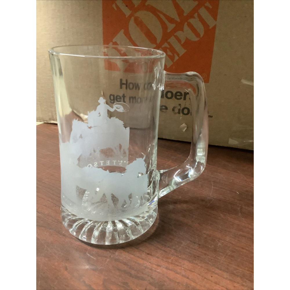 Stetson Etched Roping Horses Glass Beer Mug, 5.5" tall - Picture 3 of 6